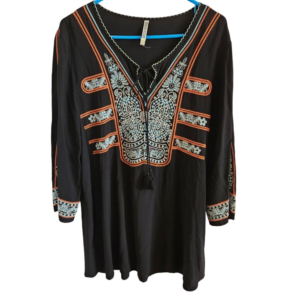 MONORENO Woman Size L  Tunic Dress  Embroidered Bohemian Hippie Short  NWOT
